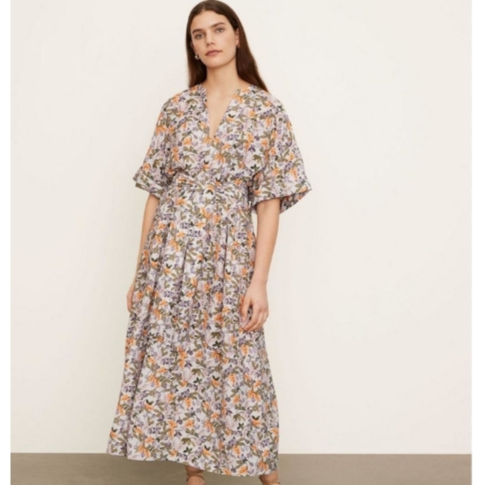 Vince Wisteria Vine Short Sleeve‎ Belted Dress